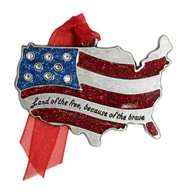 Patriotic USA Map Metal Ornament with Glitter