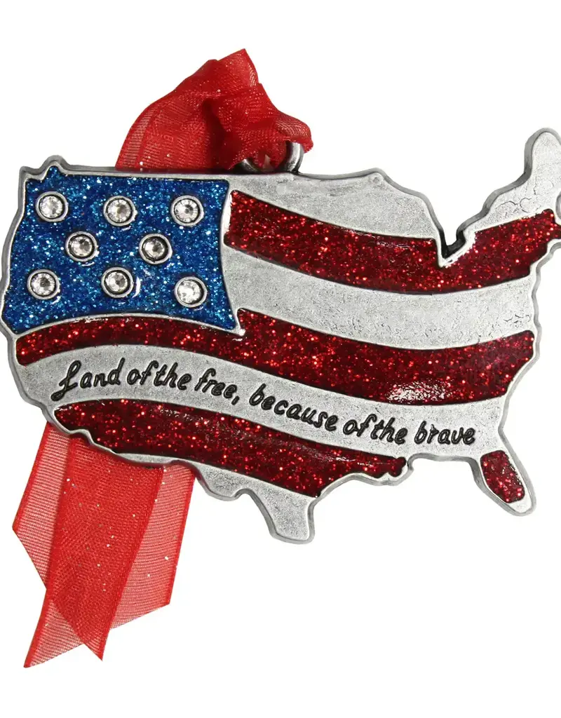 Patriotic USA Map Metal Ornament with Glitter
