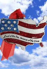 Patriotic USA Map Metal Ornament with Glitter