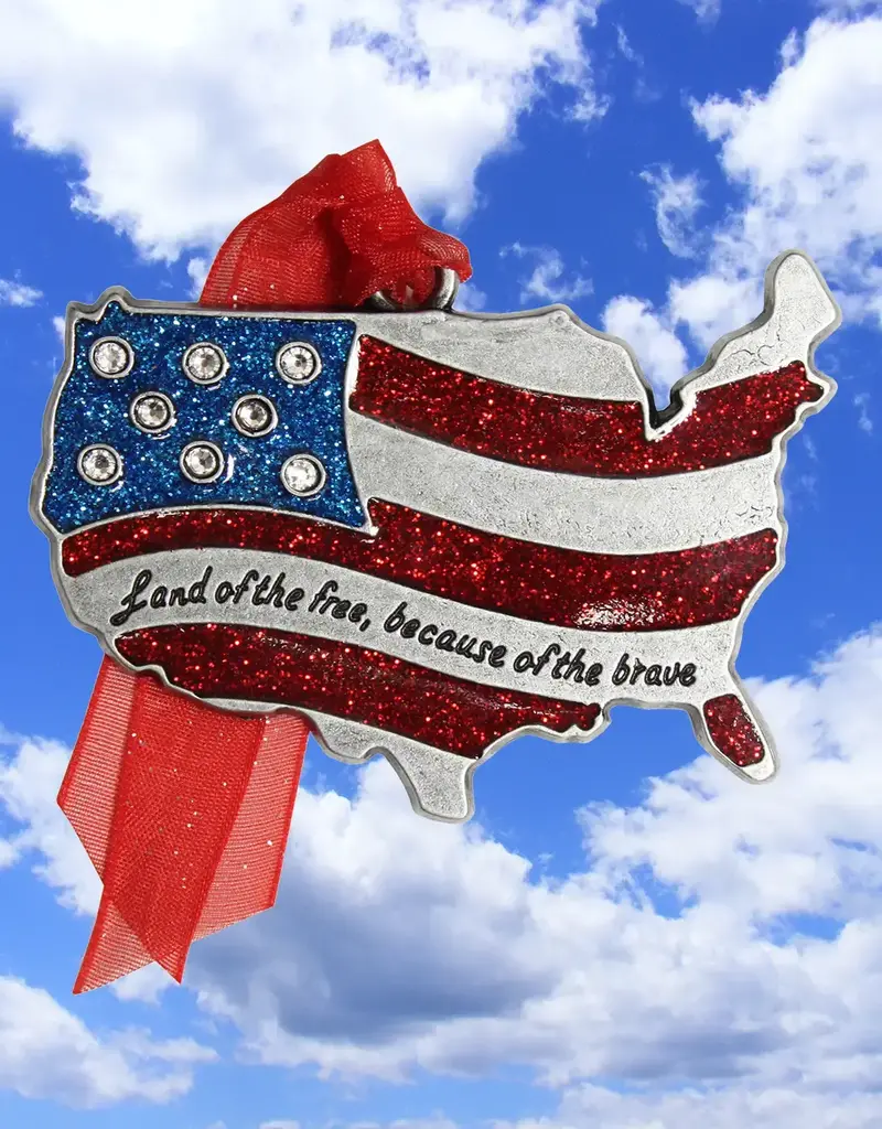 Patriotic USA Map Metal Ornament with Glitter