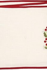 "Joy" Holly Berries Wreath Vintage Embroidered Christmas Table Runner 14" x 72"