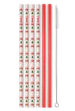 Christmas Cameos + Red Glitter Reusable Straw Set