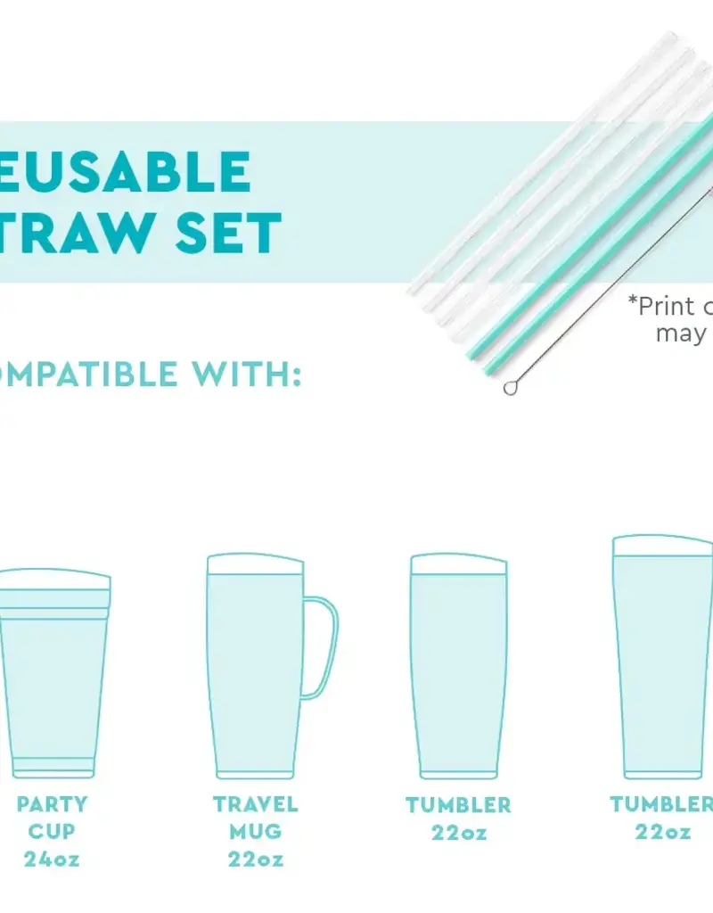 Christmas Cameos + Red Glitter Reusable Straw Set