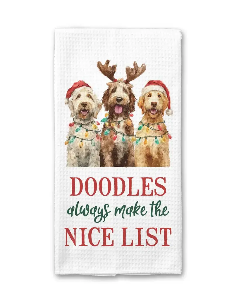 Doodle Christmas Dog Nice List Kitchen Towel Pet Holiday