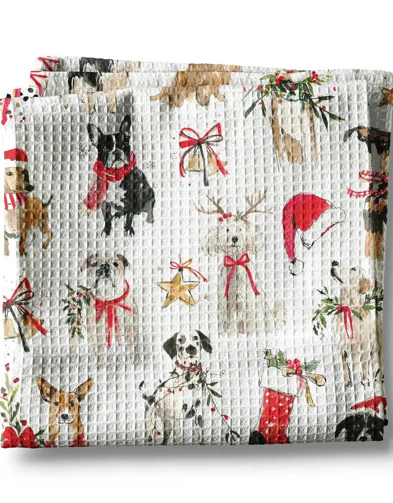 Dog Christmas Pet Puppy Holiday Preppy Kitchen Towel Waffle