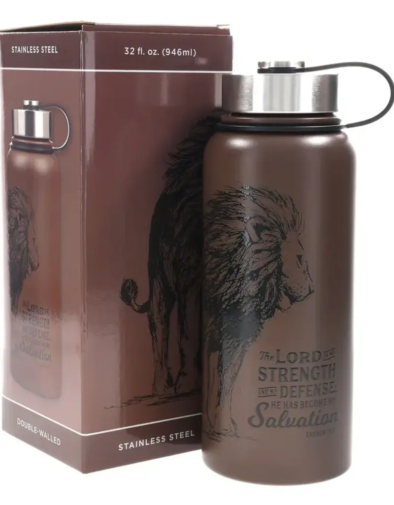 The Lord is My Strength Brown Stainless Steel Water Bottle - Exodus 15:2