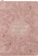 Everything Beautiful Blush Floral Faux Leather Journal with Zipper Closure - Ecclesiastes 3:11