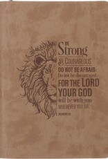 Be Strong and Courageous Lion Tan Faux Leather Journal with Zipper Closure - Joshua 1:9