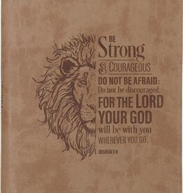 Be Strong and Courageous Lion Tan Faux Leather Journal with Zipper Closure - Joshua 1:9