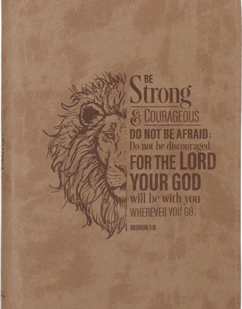 Be Strong and Courageous Lion Tan Faux Leather Journal with Zipper Closure - Joshua 1:9