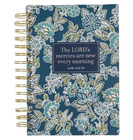 Morning Mercies Blue and Green Floral Spiral Journal - Lamentations 3:22-23