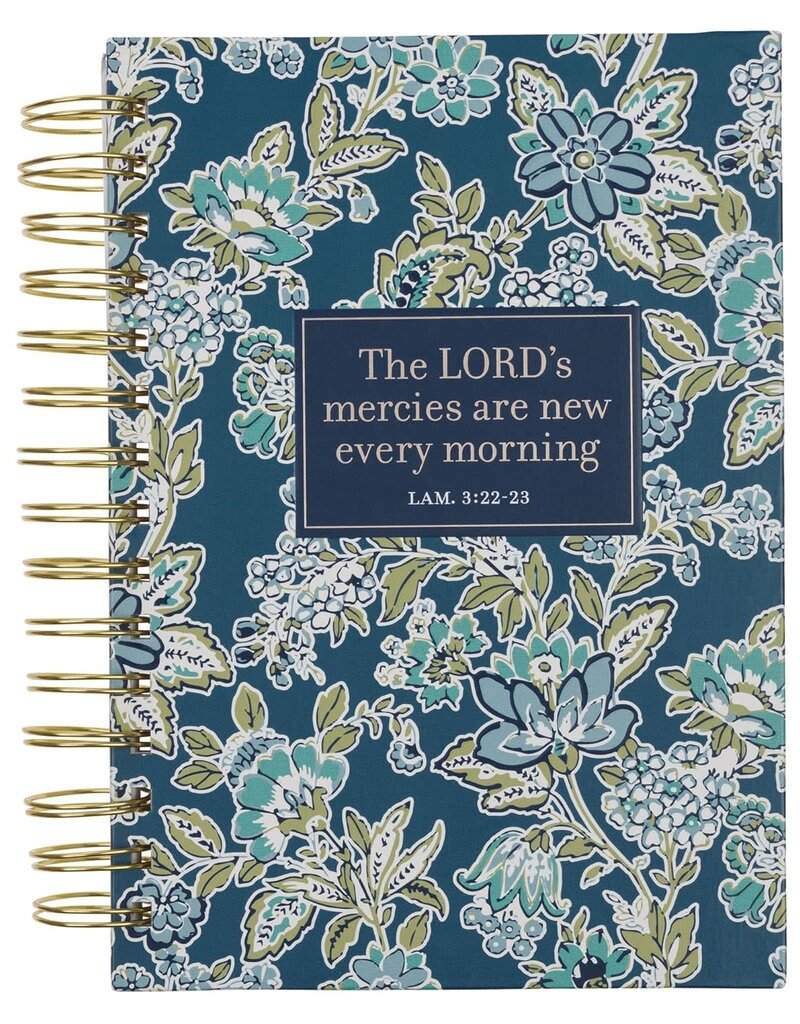 Morning Mercies Blue and Green Floral Spiral Journal - Lamentations 3:22-23
