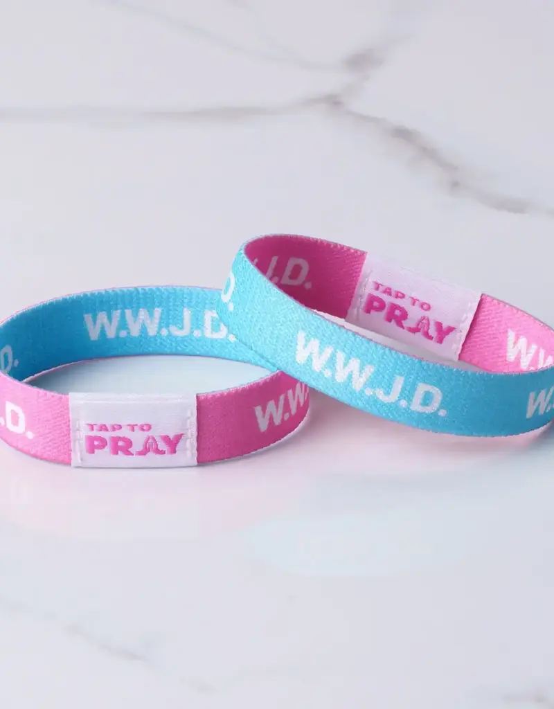 Tap To Pray  Wristband - Blue & Pink Wwjd