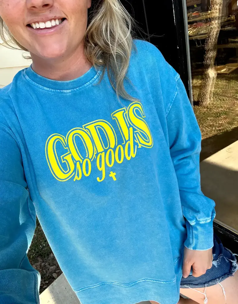 God Is So Good (Cobalt) - Mineral Wash Pullover