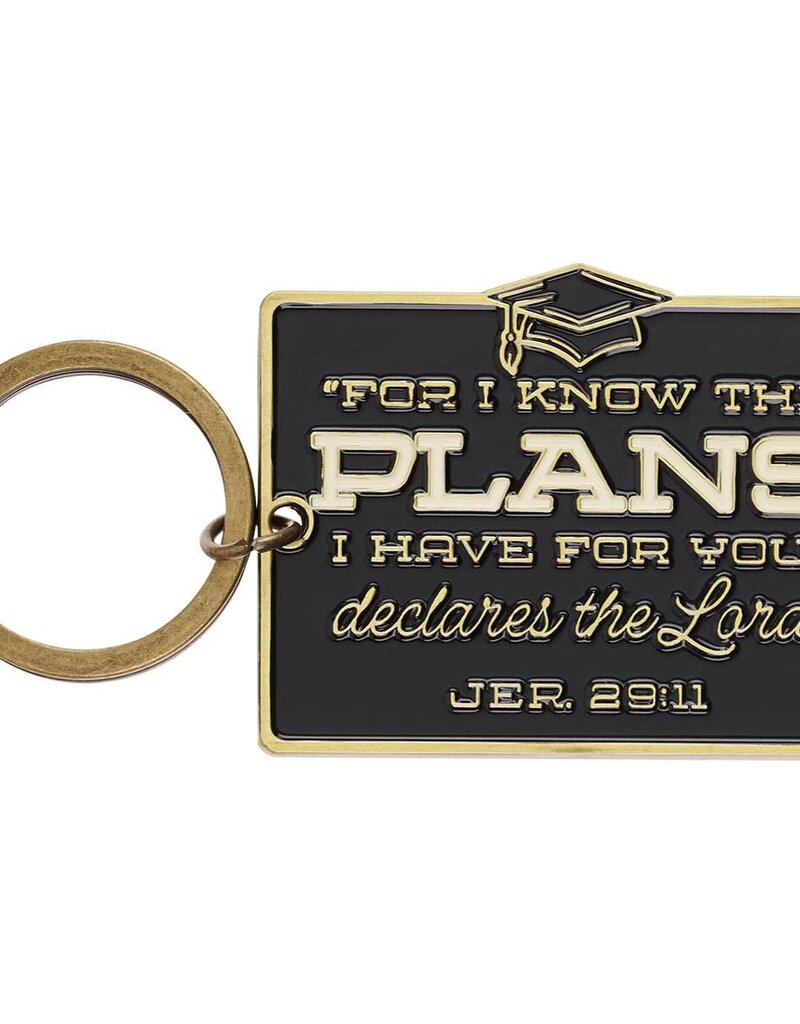 I Know the Plans Black and Gold Metal Keychain in Gift Tin - Jeremiah 29:11