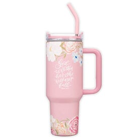 God is With Her Pink Floral 40 oz Stainless Steel Tumbler with Straw