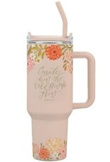 Consider the Wildflowers 40 oz Peach Stainless Steel Tumbler with Straw - Luke 12:27