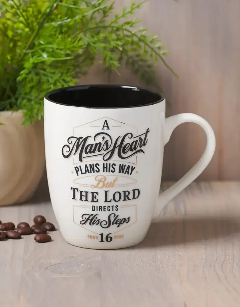 The Lord Directs His Steps White and Black Ceramic Coffee Mug - Proverbs 16:9