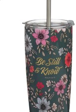 Be Still Teal Botanical Stainless Steel Tumbler With Reusable Straw - Psalm 46:10