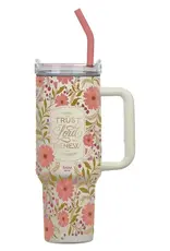 Trust In The Lord Coral Cascade 40 oz Stainless Steel Tumbler with Straw - Isaiah 40:31