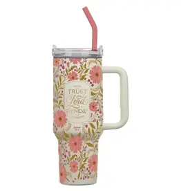 Trust In The Lord Coral Cascade 40 oz Stainless Steel Tumbler with Straw - Isaiah 40:31
