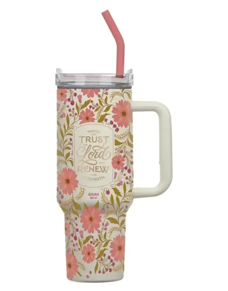 Trust In The Lord Coral Cascade 40 oz Stainless Steel Tumbler with Straw - Isaiah 40:31