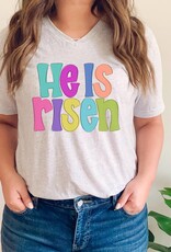 He Is Risen Letter  Easter V-Neck Tee