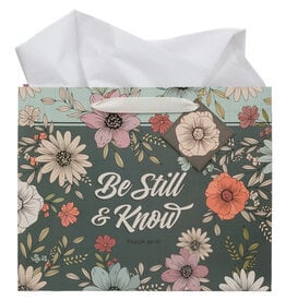 Be Still Teal Botanical Large Landscape Gift Bag - Psalm 46:10