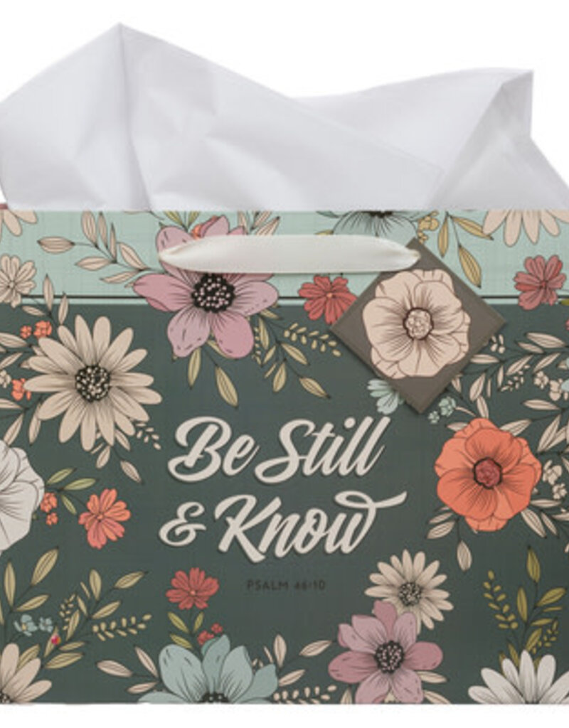 Be Still Teal Botanical Large Landscape Gift Bag - Psalm 46:10