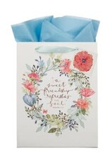 Sweet Friendship Bright Floral Wreath Large Portrait Gift Bag - Proverbs 27:9
