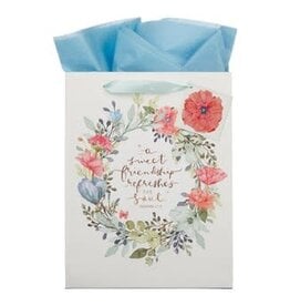 Sweet Friendship Bright Floral Wreath Large Portrait Gift Bag - Proverbs 27:9