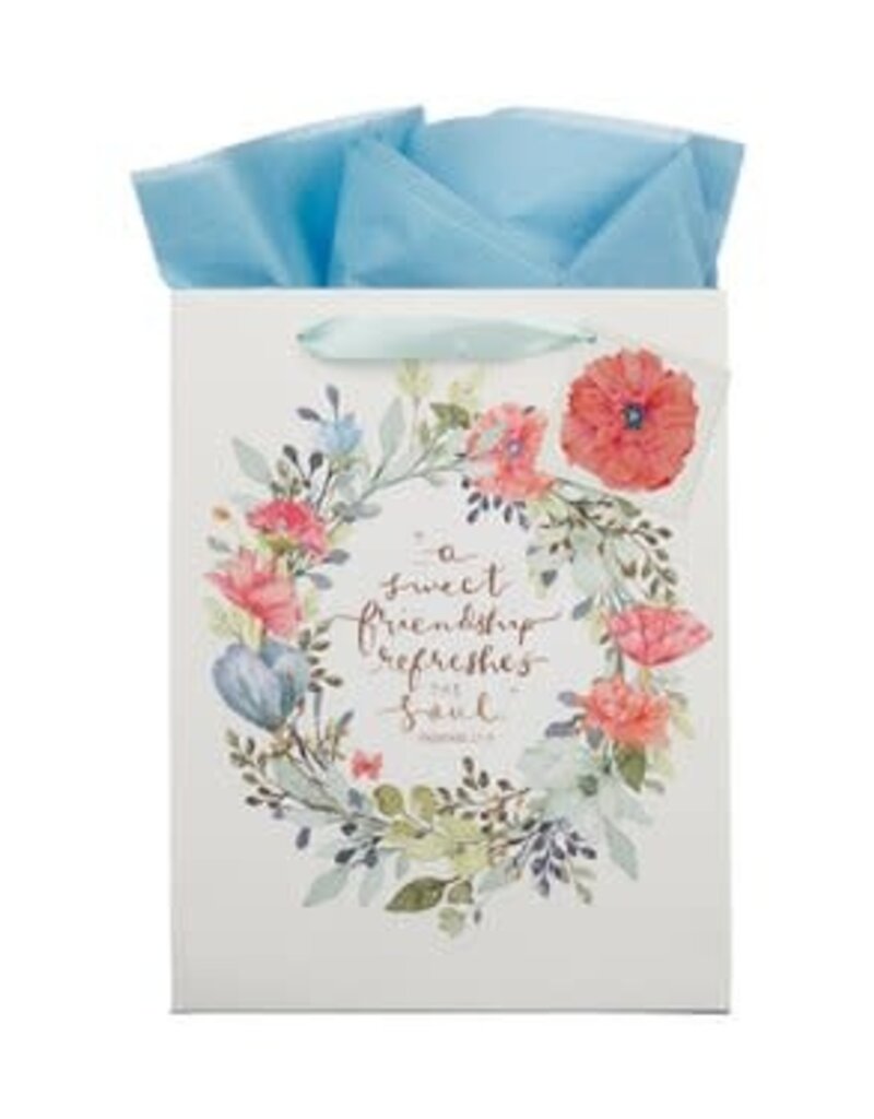 Sweet Friendship Bright Floral Wreath Large Portrait Gift Bag - Proverbs 27:9