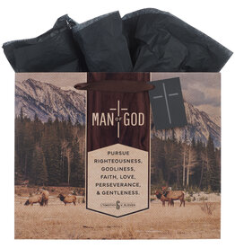 Man of God Brown Trailhead Large Landscape Gift Bag - 1 Timothy 6:11