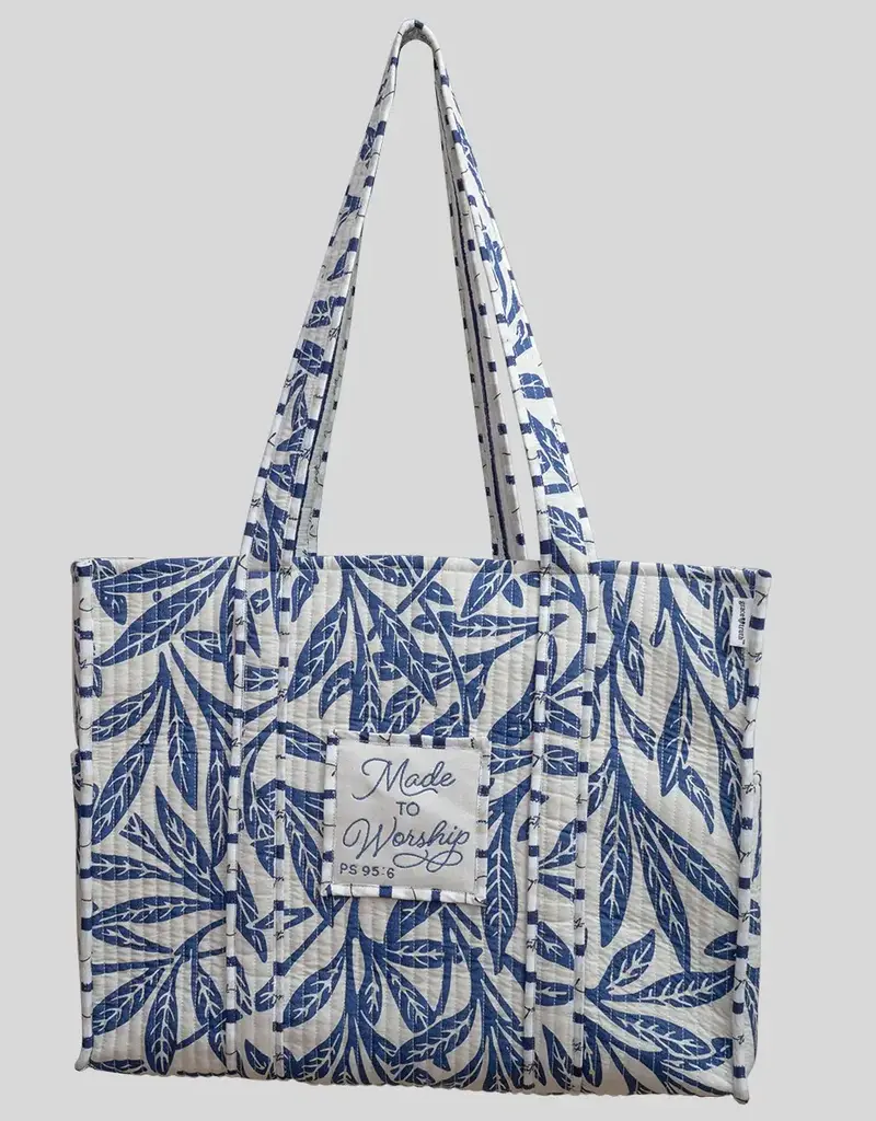 Grace & Truth Luxe Quilted Tote - Midnight Leaves
