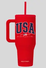 HOLD FAST 40 oz Stainless Steel Mug With Straw USA Red