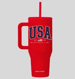 HOLD FAST 40 oz Stainless Steel Mug With Straw USA Red