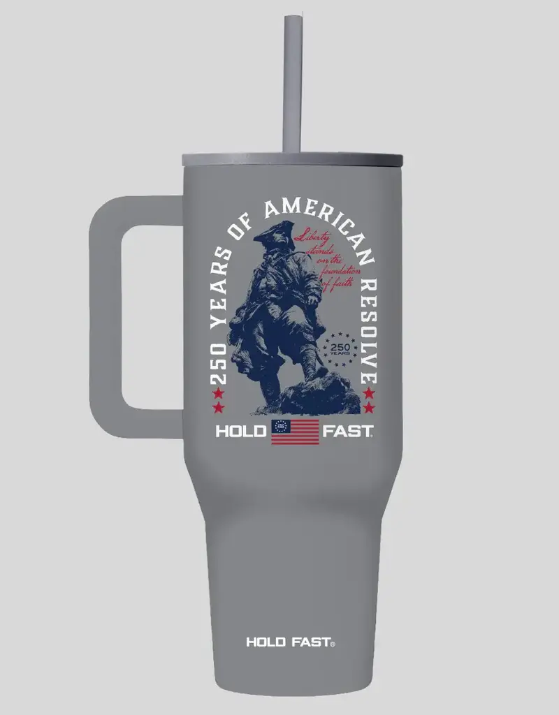 HOLD FAST 40 oz Stainless Steel Mug With Straw Colonial Soldier