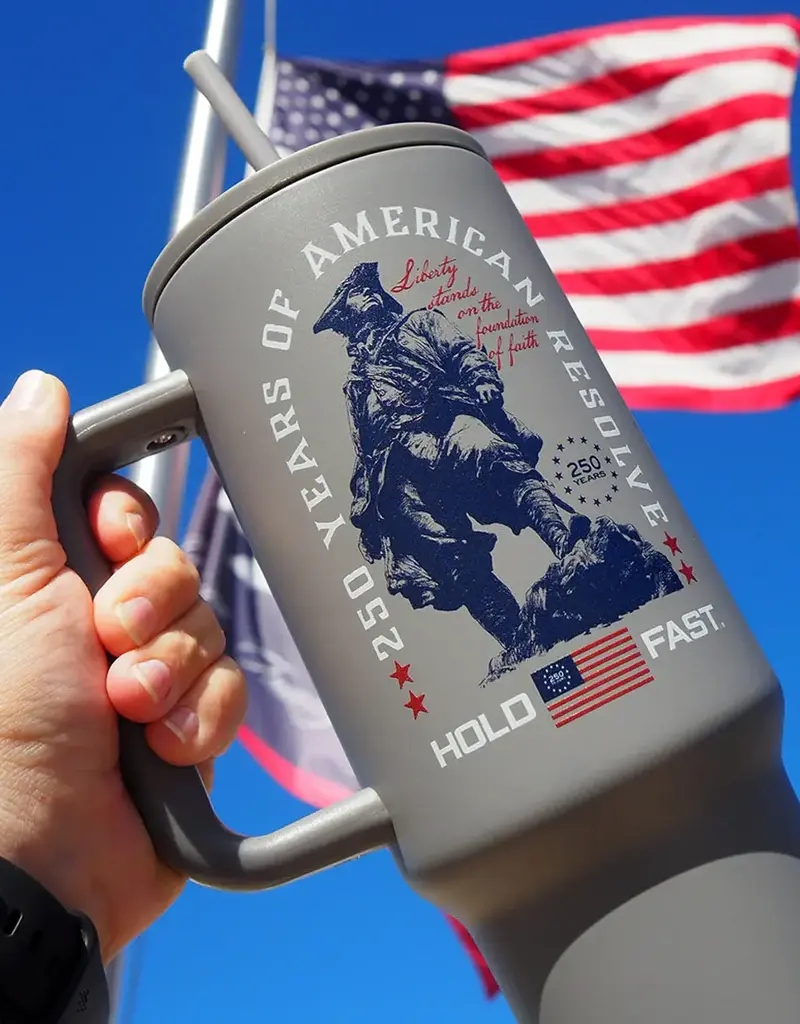 HOLD FAST 40 oz Stainless Steel Mug With Straw Colonial Soldier