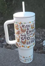 40 oz Stainless Steel Mug With Straw Rise And Shine