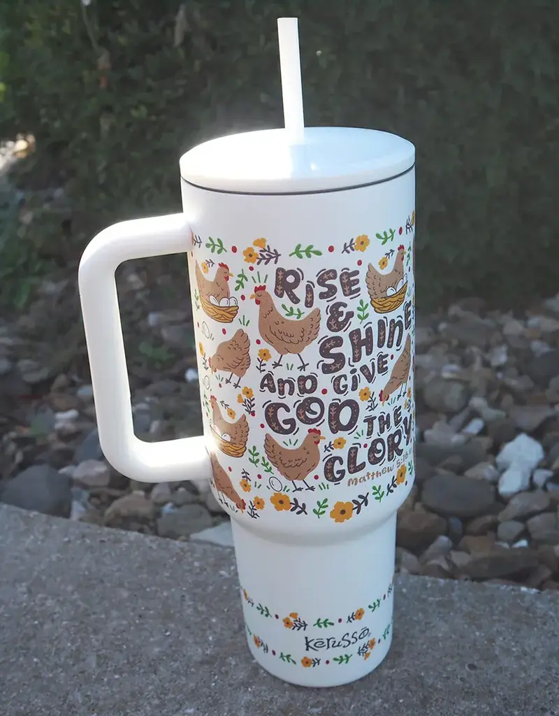 40 oz Stainless Steel Mug With Straw Rise And Shine