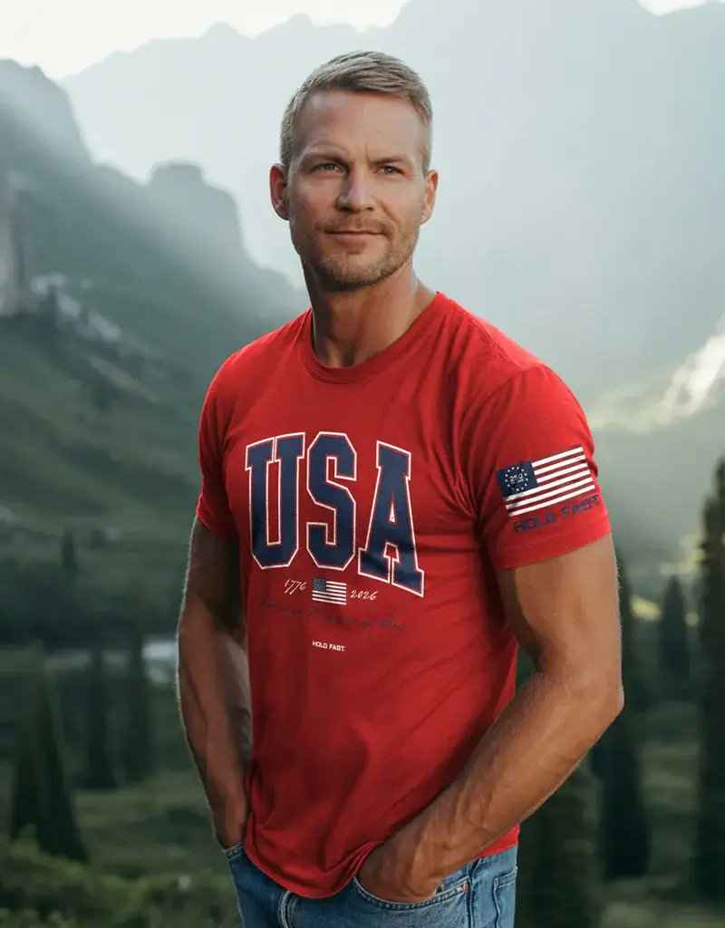 HOLD FAST Adult T-Shirt USA Strong Red
