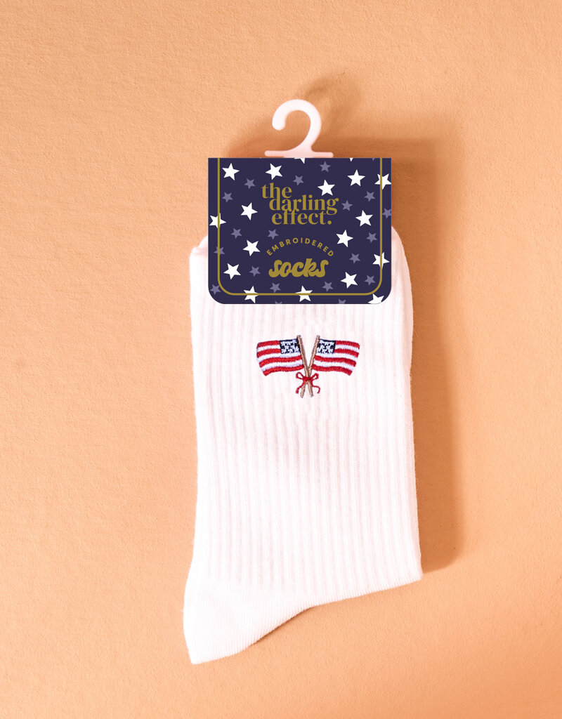 Embroidered Crew Socks-American Flags