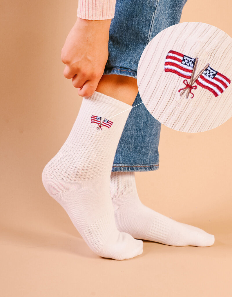 Embroidered Crew Socks-American Flags