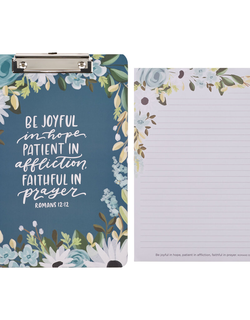 Be Joyful Blue Floral Clipboard and Notepad – Romans 12:12