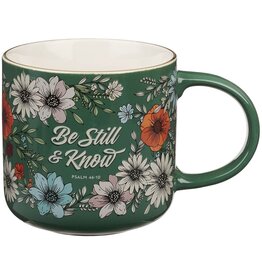 Be Still Teal Botanical Ceramic Coffee Mug - Psalm 46:10