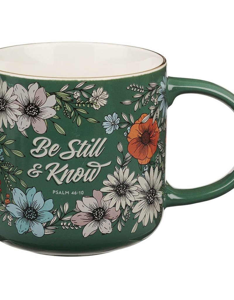 Be Still Teal Botanical Ceramic Coffee Mug - Psalm 46:10