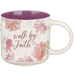 Walk by Faith Pink Cosmos Ceramic Mug - 2 Corinthians 5:7