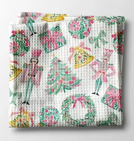 Nutcracker Pink Chinoiserie Christmas Kitchen Towel Waffle