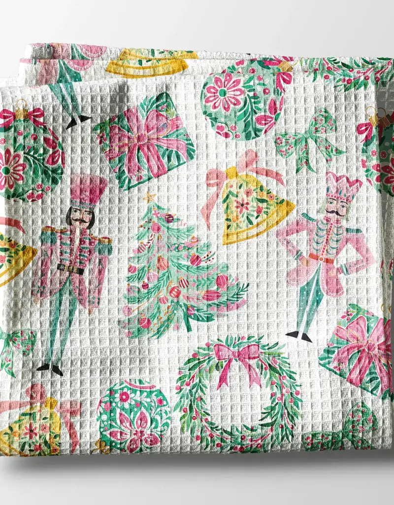 Nutcracker Pink Chinoiserie Christmas Kitchen Towel Waffle