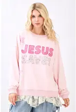 Jesus Saves Patchwork Crew Neck Sweatshirt